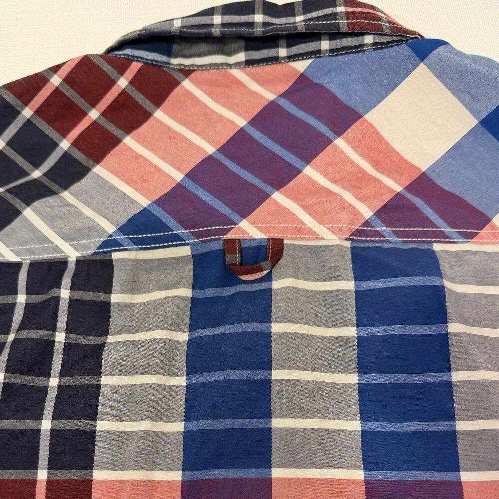 Plaid Button Up Shirt Patchwork Short Sleeve Dual… - image 9